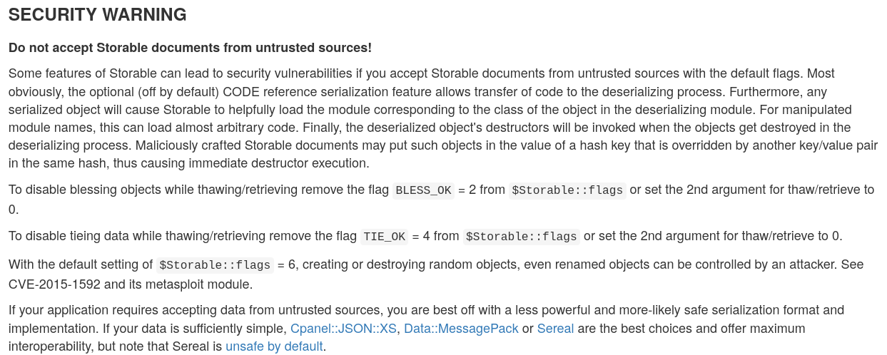 Storable serialization warning.