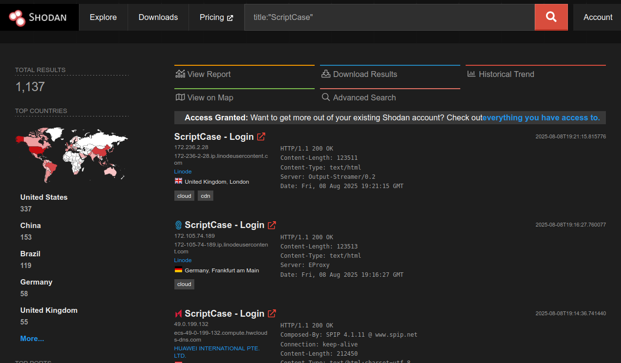 Shodan query with all honeypots