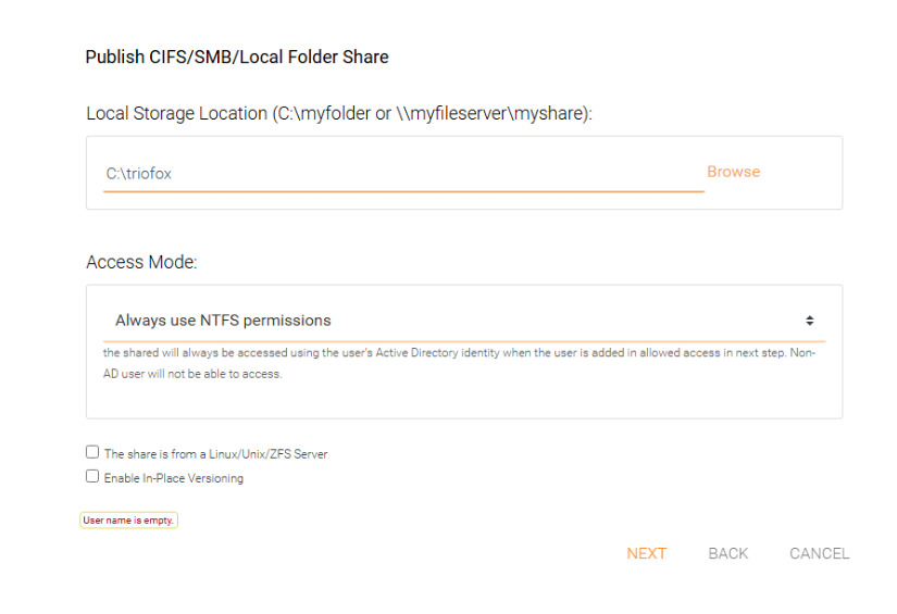 Triofox local file configuration